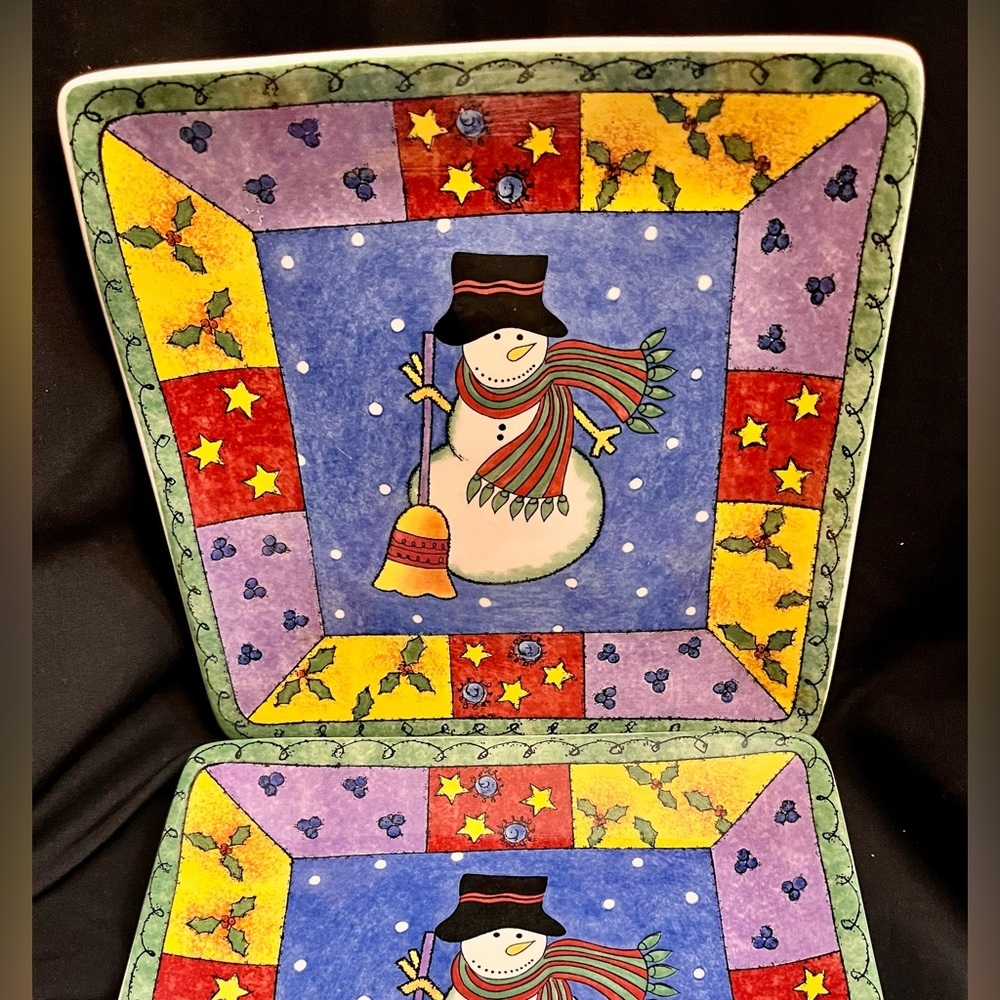 Sango Sweet Shoppe Christmas Snowman 8” Plates Trivets Set of 2 New Party Gifts